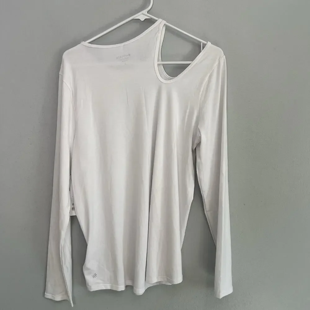 Athleta Women Size L With Ease Asymmetrical Top White Athleisure Yoga Gym Casual